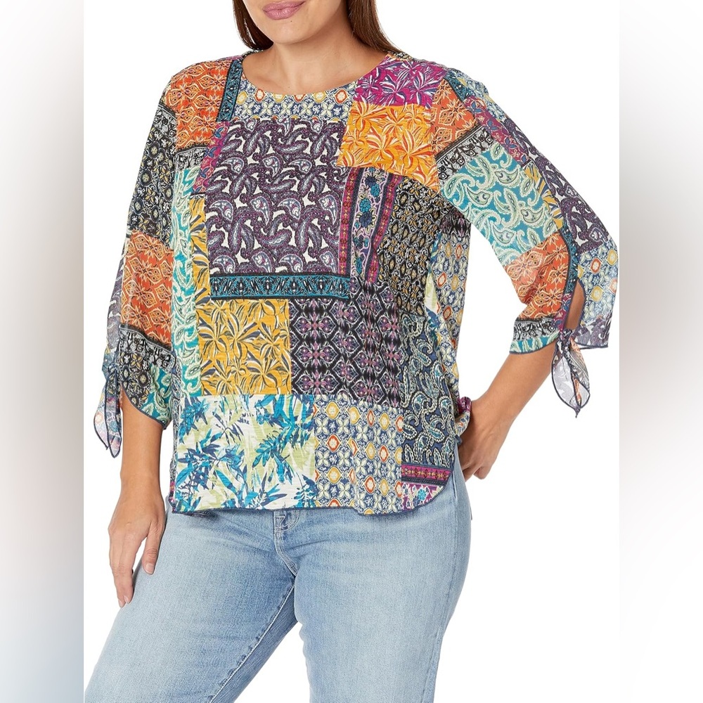 Multiples Multicolor Patchwork Blouse Size 1x - image 1